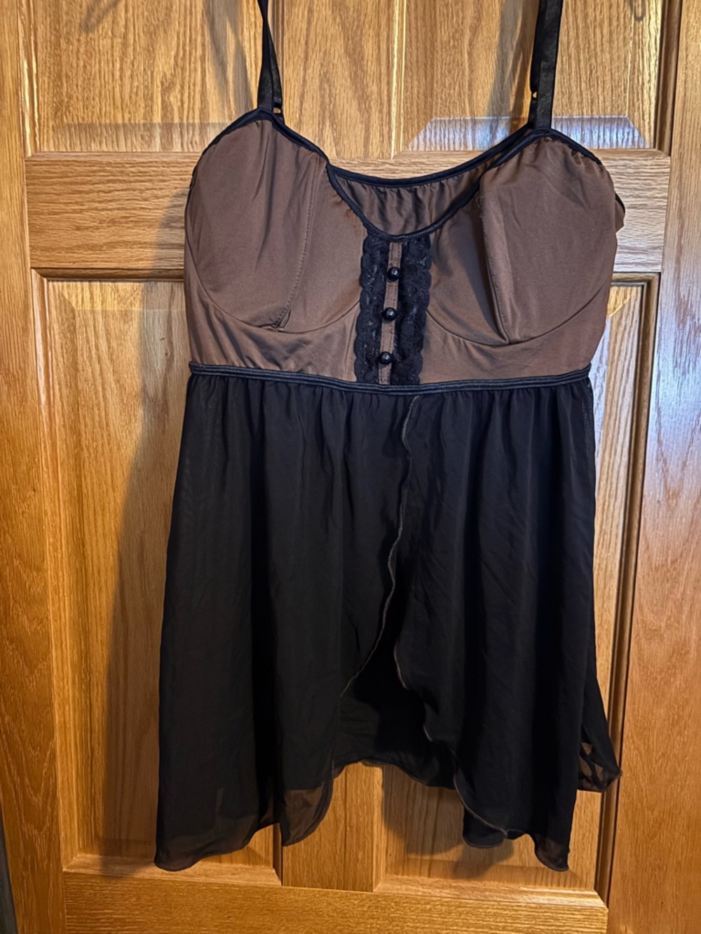 Coquette Brown & Black Lace-Trim Lingerie Slip